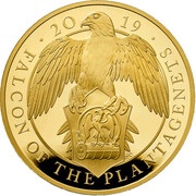 1000 Pounds - Elizabeth II Falcon of Plantagenets; Gold Proof, United Kingdom, 2019 reverse image