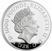 1000 Pounds - Elizabeth II 5th portrait; 2kg Fine Silver obverse image