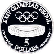 5 Dollars XXIV Olympics reverse image