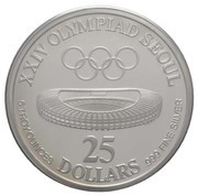 25 Dollars Governor Lutali - XXIV Olympics, denomination in numbers reverse image