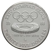 25 Dollars Governor Lutali - XXIV Olympics, denomination in letters reverse image