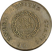 1 Cent "Flowing Hair Cent" Chain reverse, United States, 1793 reverse image