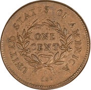 1 Cent "Flowing Hair Cent" Wreath reverse, United States, 1793 reverse image