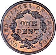 1 Cent "Liberty Head / Matron Head Modified" Type 2 Young Head, United States, 1835-1839 reverse image
