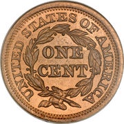 1 Cent "Liberty Head/Braided Hair Cent", United States, 1839-1857 reverse image