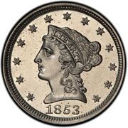 1 Cent "1853" Pattern; nickel-brass obverse image