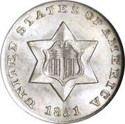 3 Cents type 1 - no lines bordering star obverse image