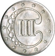 3 Cents type 1 - no lines bordering star, United States, 1851-1853 reverse image