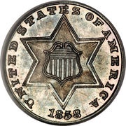 3 Cents type 2 - two lines bordering star obverse image