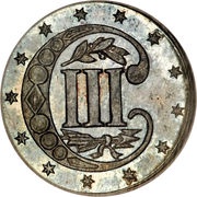 3 Cents type 2 - two lines bordering star, United States, 1854-1858 reverse image