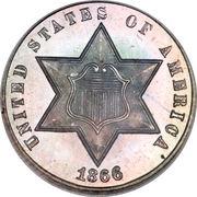 3 Cents type 3 - one line bordering star obverse image