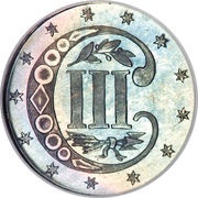 3 Cents type 3 - one line bordering star, United States, 1859-1873 reverse image