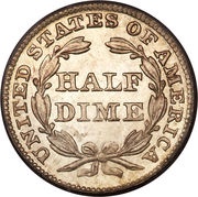 ½ Dime "Seated Liberty Half Dime" with stars, no arrows, United States, 1838-1853 reverse image