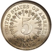 5 Cents "1866 Shield Nickel With Rays" Pattern; nickel, United States, 1866 reverse image