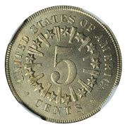 5 Cents "1866 Shield Nickel With Rays" Pattern; copper reverse image