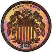 5 Cents "1866 Shield Nickel With Rays" Pattern; bronze obverse image