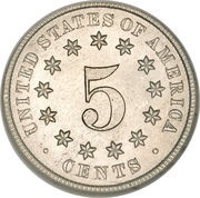 5 Cents "Shield Nickel" without rays reverse image