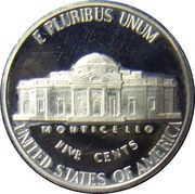 5 Cents "Jefferson Nickel" 1st portrait reverse image