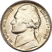 5 Cents "Jefferson Wartime Nickel" 1st portrait obverse image