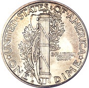 1 Dime "Mercury Dime", United States, 1916-1945 reverse image