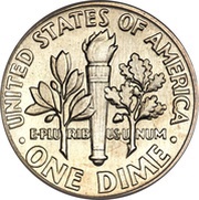 1 Dime "Roosevelt Silver Dime", United States, 1946-1964 reverse image
