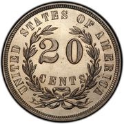 20 Cents "1864" Pattern; nickel, United States, 1874 reverse image