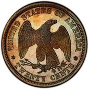 20 Cents "1875" Pattern; copper, United States, 1875 reverse image