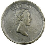 25 Cents "1792 Quarter Dollar" Pattern; white metal obverse image