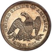 ¼ Dollar "Seated Liberty Quarter" without motto, United States, 1838-1853 reverse image
