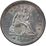 ¼ Dollar "Seated Liberty Quarter" without motto, with rays and date arrows obverse image