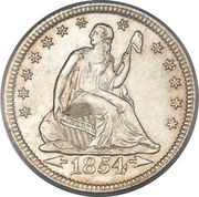 ¼ Dollar "Seated Liberty Quarter" without motto, with date arrows obverse image