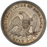 ¼ Dollar "Seated Liberty Quarter" without motto, reduced weight, United States, 1856-1866 reverse image