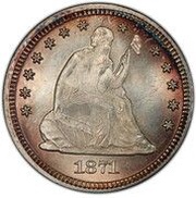 ¼ Dollar "Seated Liberty Quarter" with motto, w/o date arrows obverse image