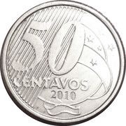 50 Centavos Rio Branco; stainless steel, Brazil, 2002-2023 reverse image