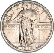 ¼ Dollar "Standing Liberty Quarter" No Stars Below Eagle obverse image