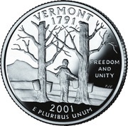 ¼ Dollar "Washington Quarter" Vermont - Silver Proof, United States, 2001 reverse image