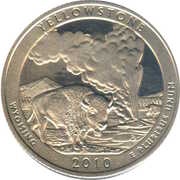 ¼ Dollar "Washington Quarter" Yellowstone, Wyoming, United States, 2010 reverse image