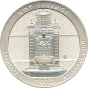 ¼ Dollar "Washington Quarter" Hot Springs National Park - Silver 5 oz Bullion, United States, 2010 reverse image