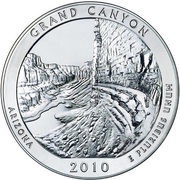 ¼ Dollar "Washington Quarter" Grand Canyon National Park - Silver 5 oz Bullion, United States, 2010 reverse image