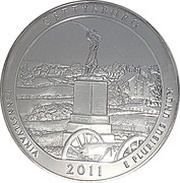 ¼ Dollar "Washington Quarter" Gettysburg National Military Park, Pennsylvania - Silver 5 oz Bullion, United States, 2011 reverse image