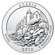 ¼ Dollar "Washington Quarter" Acadia National Park - Silver 5 oz Bullion, United States, 2012 reverse image