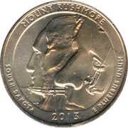 ¼ Dollar "Washington Quarter" Mount Rushmore, South Dakota, United States, 2013 reverse image