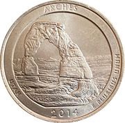 ¼ Dollar "Washington Quarter" Arches National Park, Utah, United States, 2014 reverse image