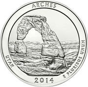 ¼ Dollar - "Washington Quarter" Arches National Park - Silver 5 oz Bullion, United States, 2014 reverse image