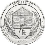 ¼ Dollar "Washington Quarter" Homestead National Monument of America, Nebraska - Silver 5 oz Bullion, United States, 2015 reverse image