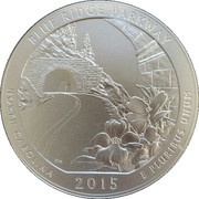 ¼ Dollar "Washington Quarter" Blue Ridge Parkway, North Carolina - Silver 5 oz Bullion, United States, 2015 reverse image
