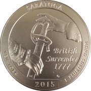 ¼ Dollar "Washington Quarter" Saratoga National Historical Park, New York - Silver 5 oz Bullion, United States, 2015 reverse image
