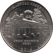 ¼ Dollar "Washington Quarter" Harpers Ferry National Historical Park, West Virginia, United States, 2016 reverse image