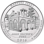 ¼ Dollar "Washington Quarter" Harpers Ferry National Historical Park - Silver 5 oz Bullion, United States, 2016 reverse image