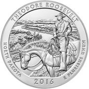 ¼ Dollar "Washington Quarter" Theodore Roosevelt National Park, North Dakota - Silver 5 oz Bullion, United States, 2016 reverse image